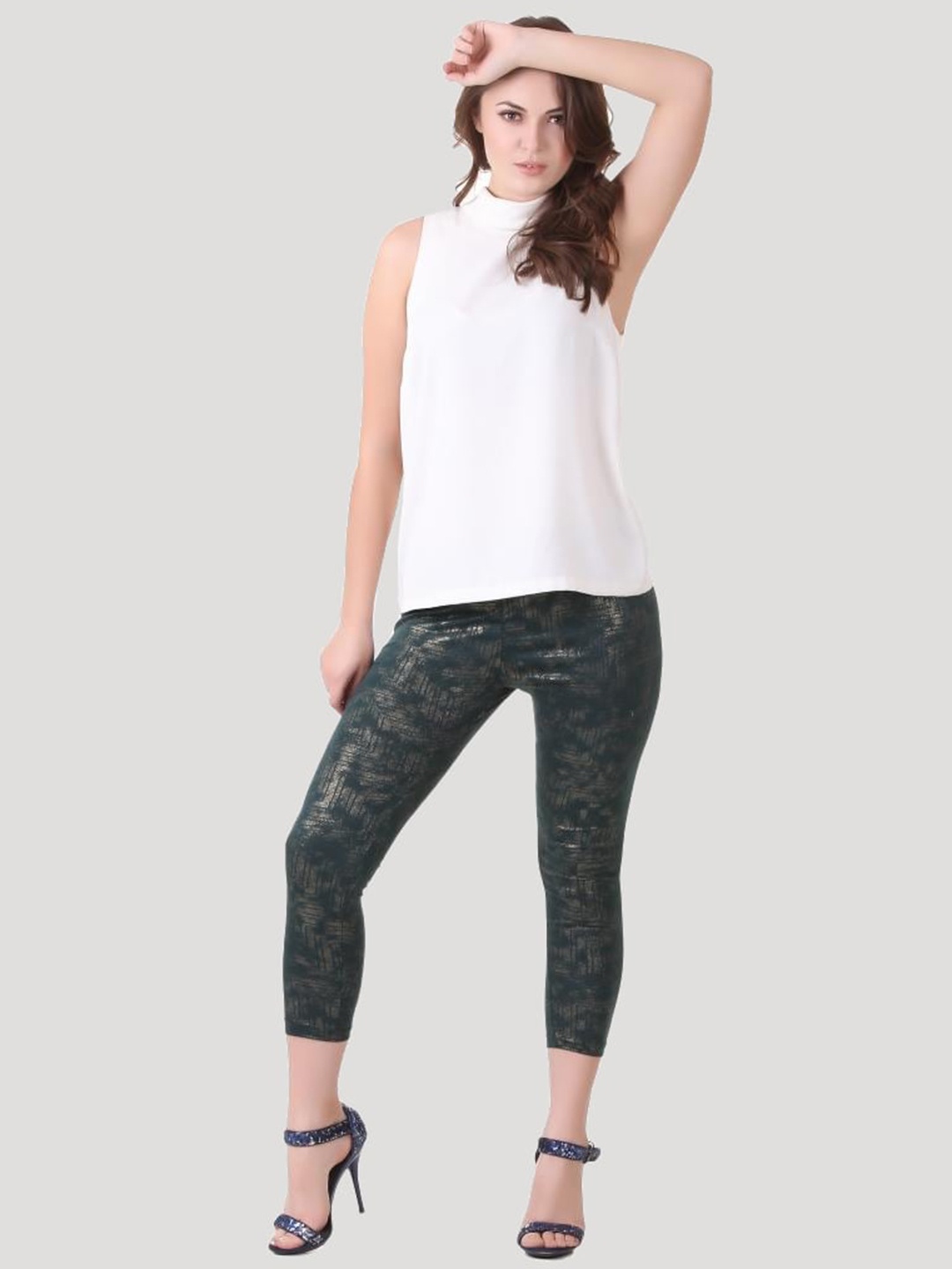 

Flur Women Ankle-Length Shimmer-Detailed Skinny-Fit Leggings, Teal