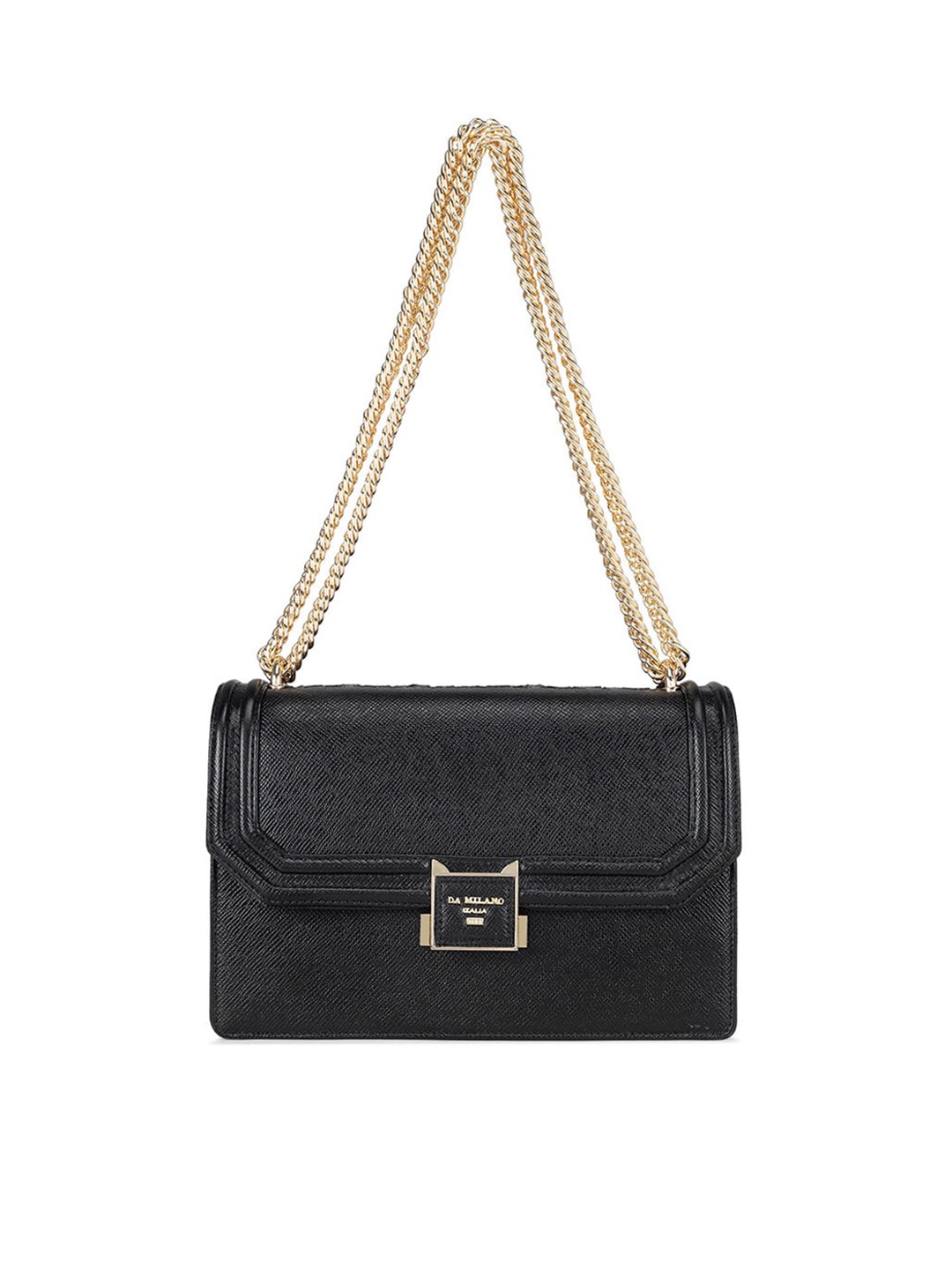 

Da Milano Women Leather Structured Sling Bag, Black