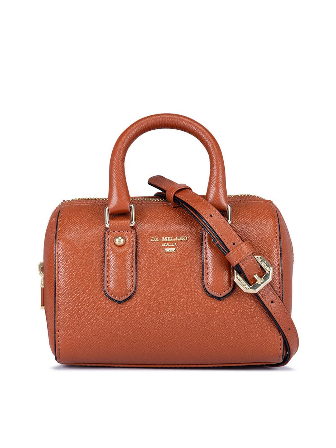 

Da Milano Women Textured Leather Bowling Handheld Bag, Brown