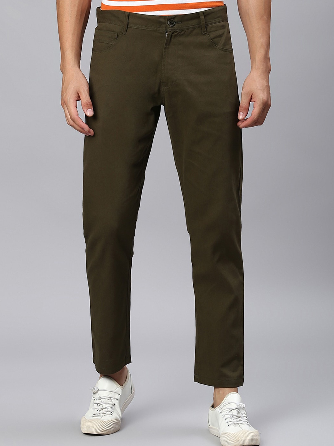 

Hubberholme Men Cotton Smart Tapered Fit Easy Wash Chinos Trouser, Olive