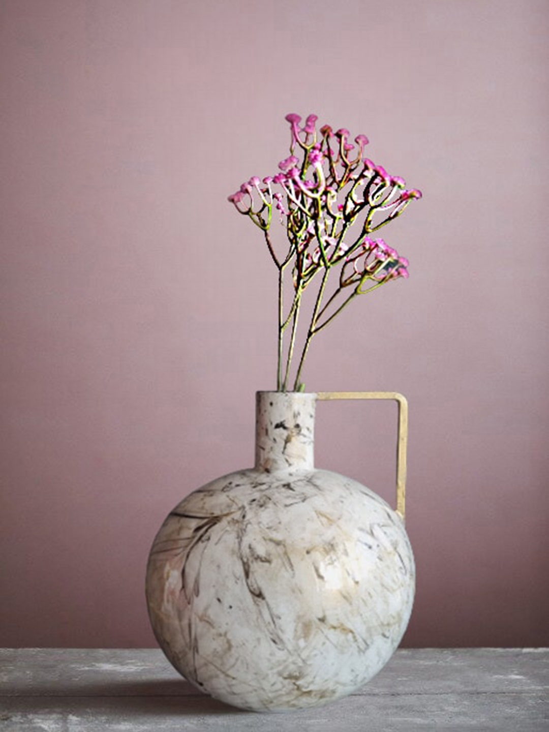 

Folkstorys Marbello White & Black Marble Design Metal Vase