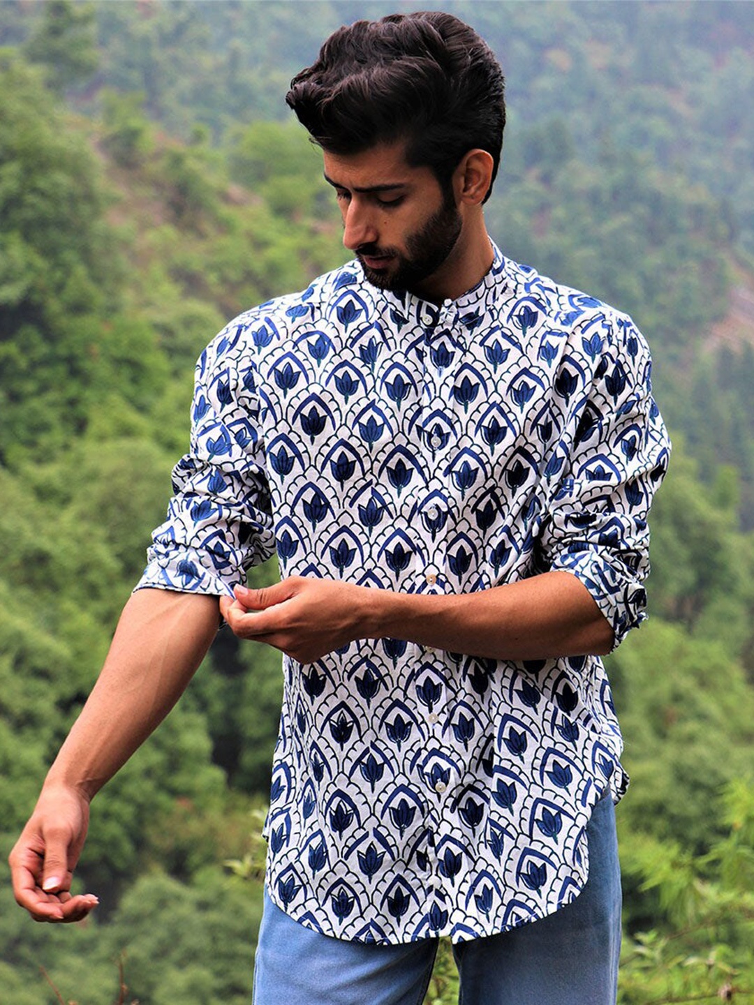 

Chidiyaa Ethnic Motifs Printed Cotton Casual Shirt, White