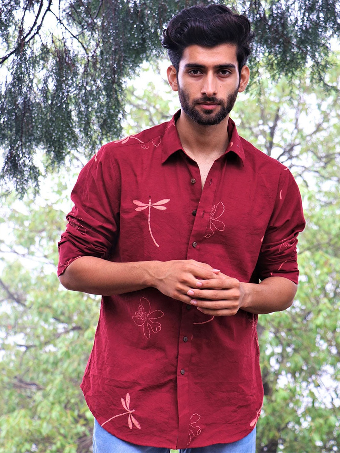 

Chidiyaa Standard Printed Cotton Casual Shirt, Maroon