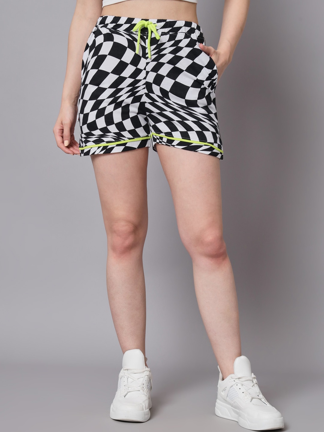 

The Dry State Women Checked High-Rise Shorts, Black