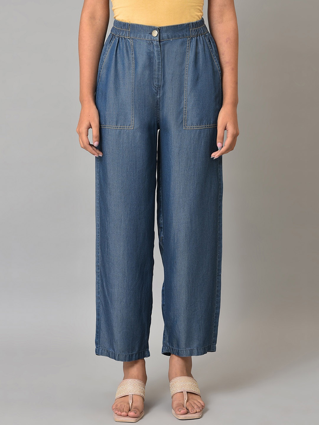 

AURELIA Women Mid-Rise Parallel Trousers, Blue
