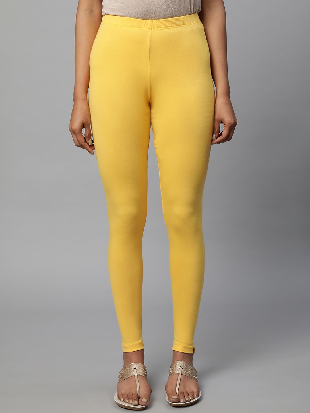 

AURELIA Woman Cotton Lycra Mid-Rise Leggings, Yellow