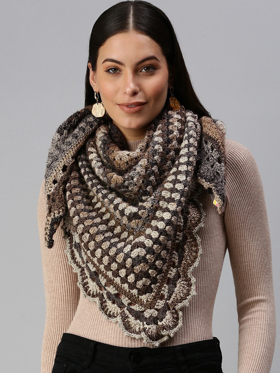 

Magic Needles Self Design Acrylic Poncho Shrug, Grey