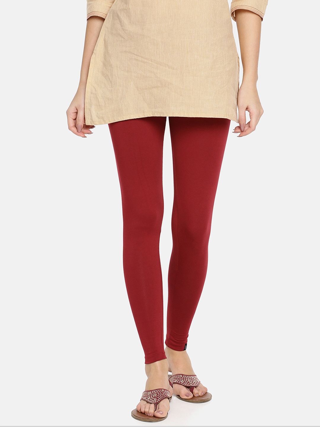 

TWIN BIRDS Women Solid Super Stretch Cotton Ankle Length Leggings, Maroon