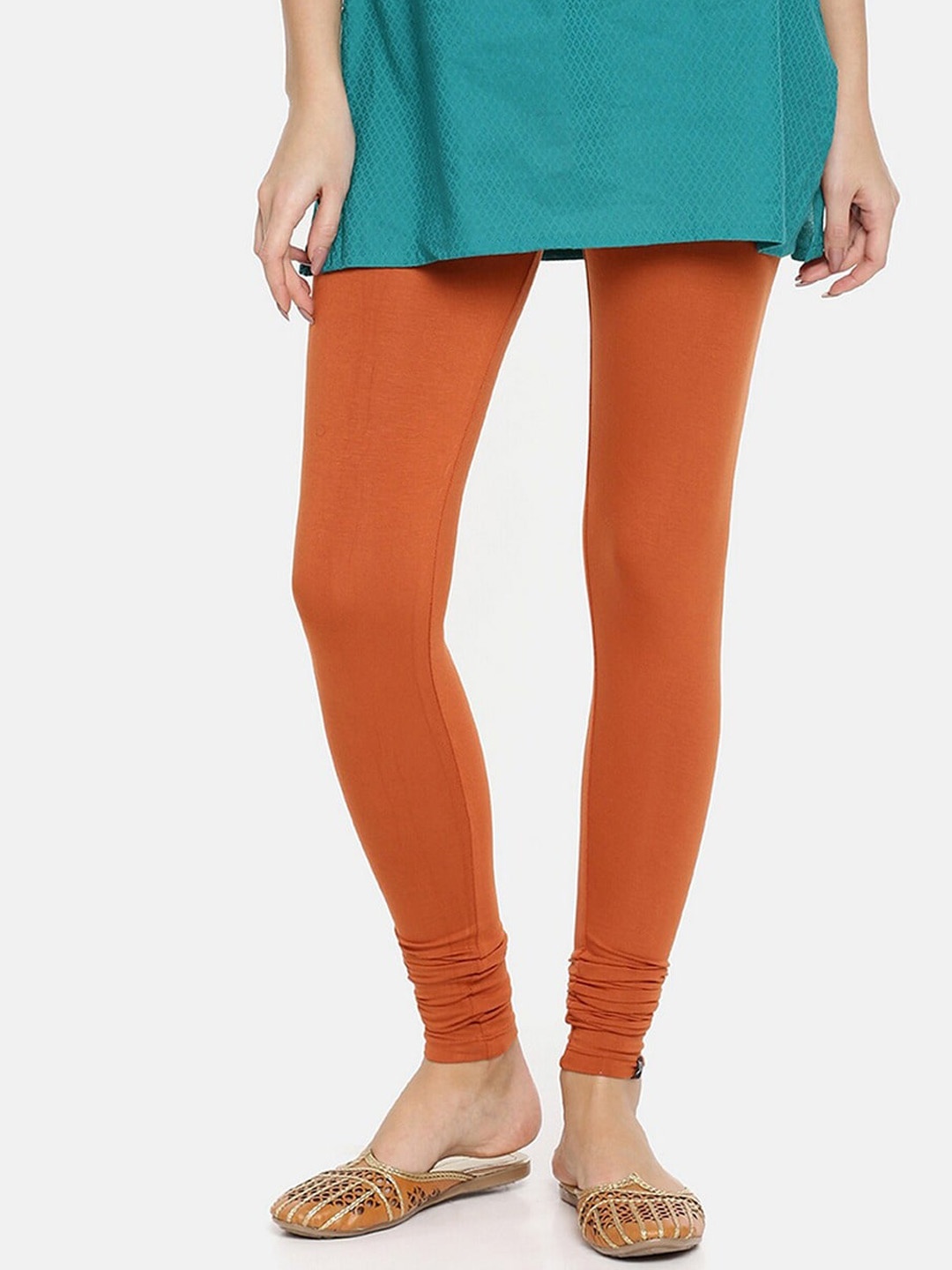 

TWIN BIRDS Women High-Rise Churidar-Length Leggings, Orange