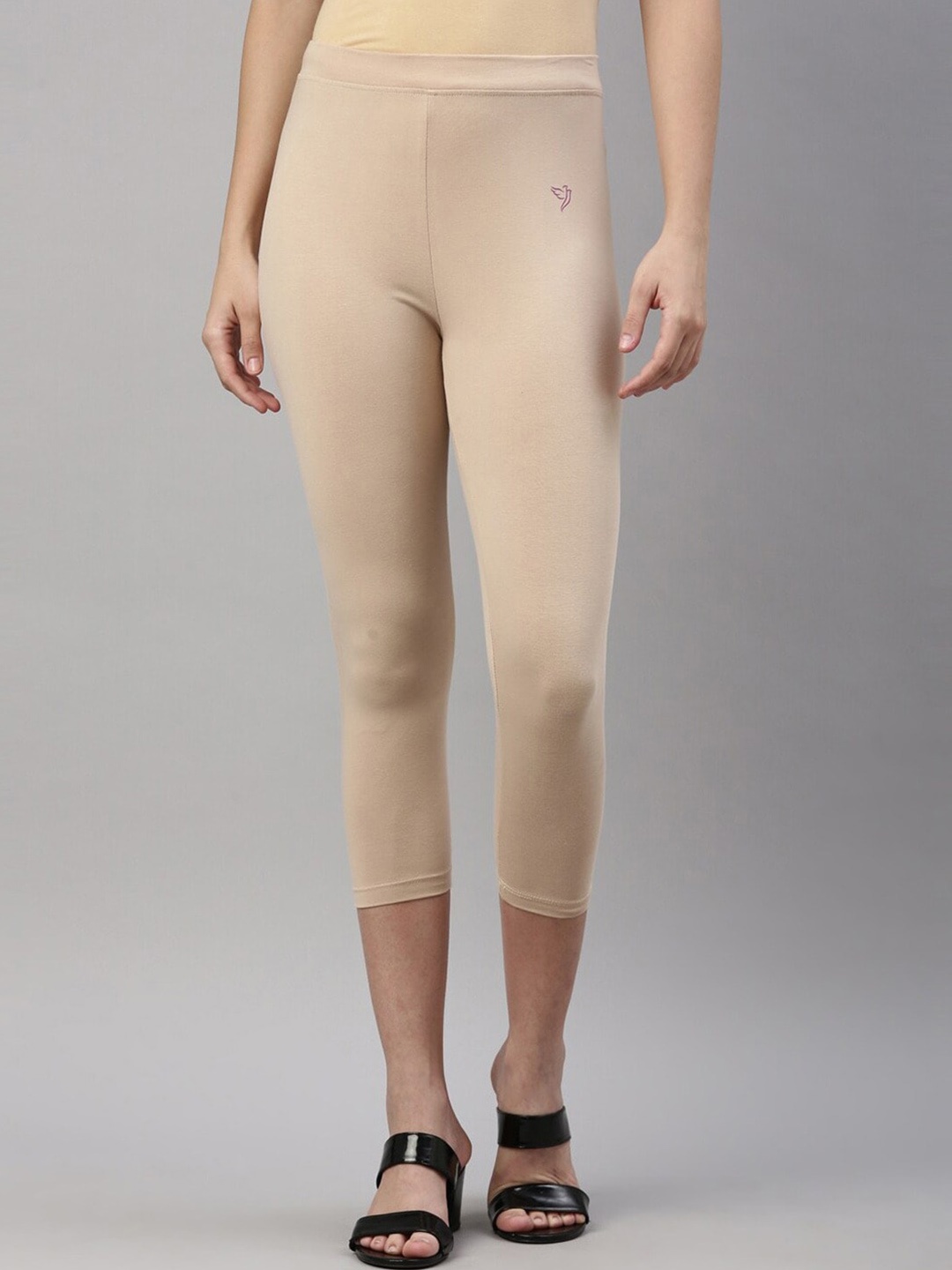 

TWIN BIRDS Women Solid Super Stretch Viscose Ankle Length Leggings, Beige