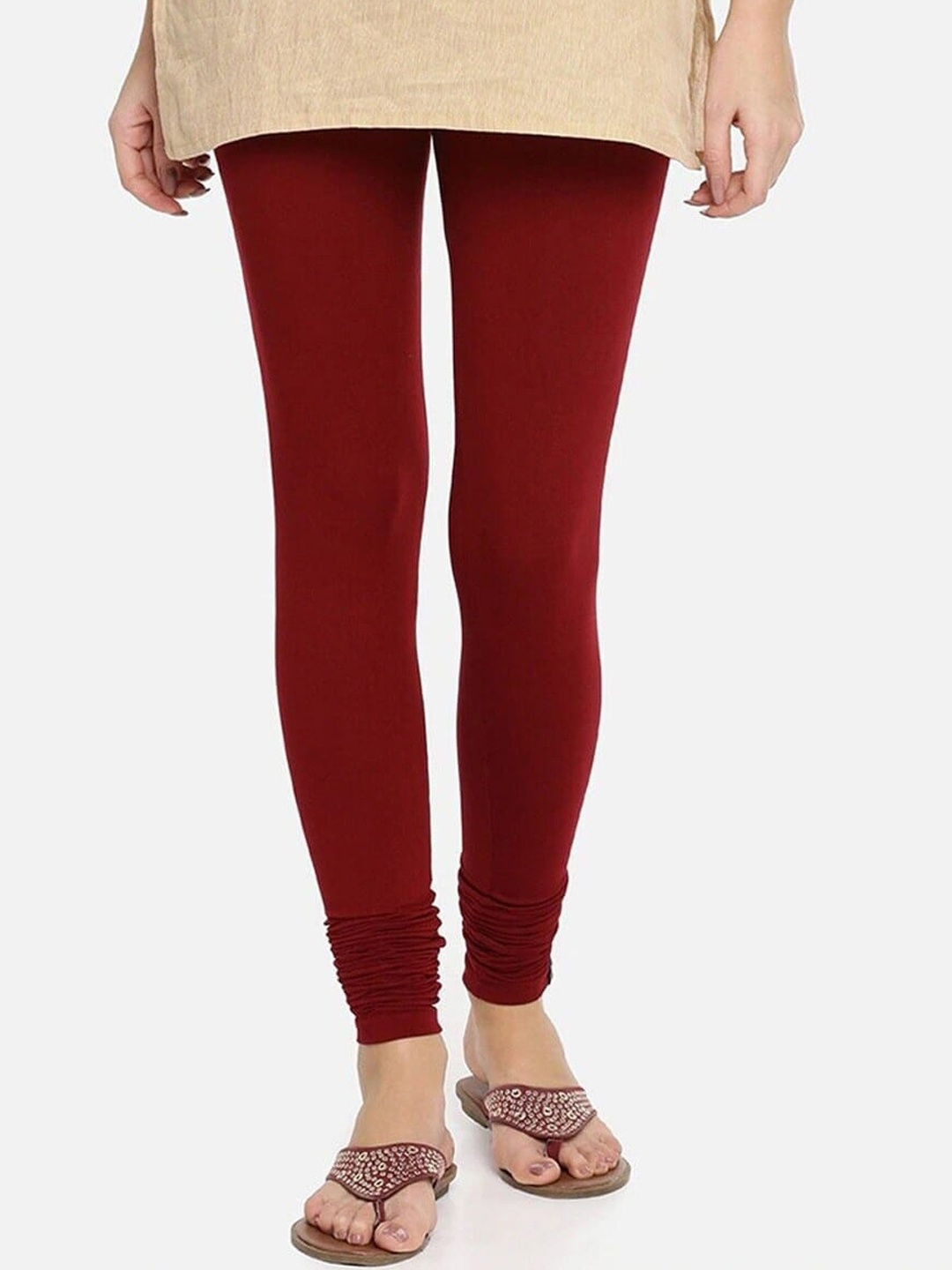 

TWIN BIRDS Women High-Rise Churidar-Length Leggings, Maroon