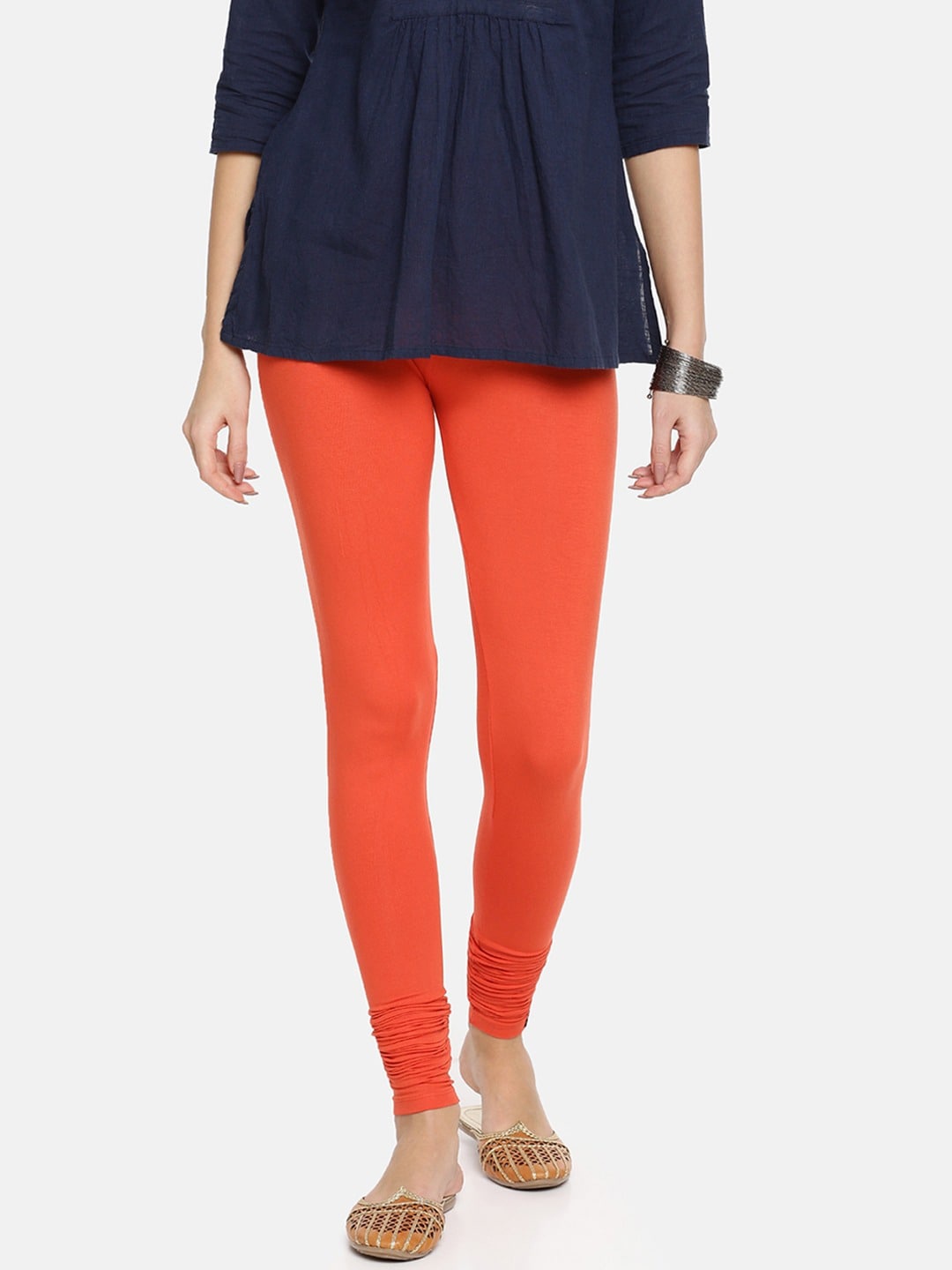 

TWIN BIRDS Women High-Rise Churidar-Length Leggings, Orange