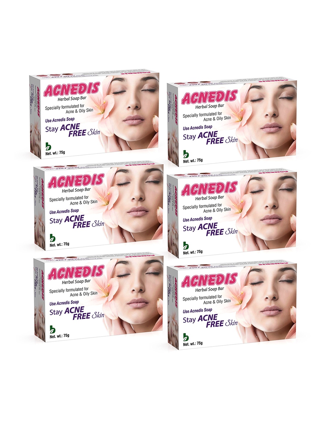 

ACNEDIS Set Of 6 Herbal Soap Bars for Acne & Oily Skin With Tea Tree Oil - 75 g Each, White
