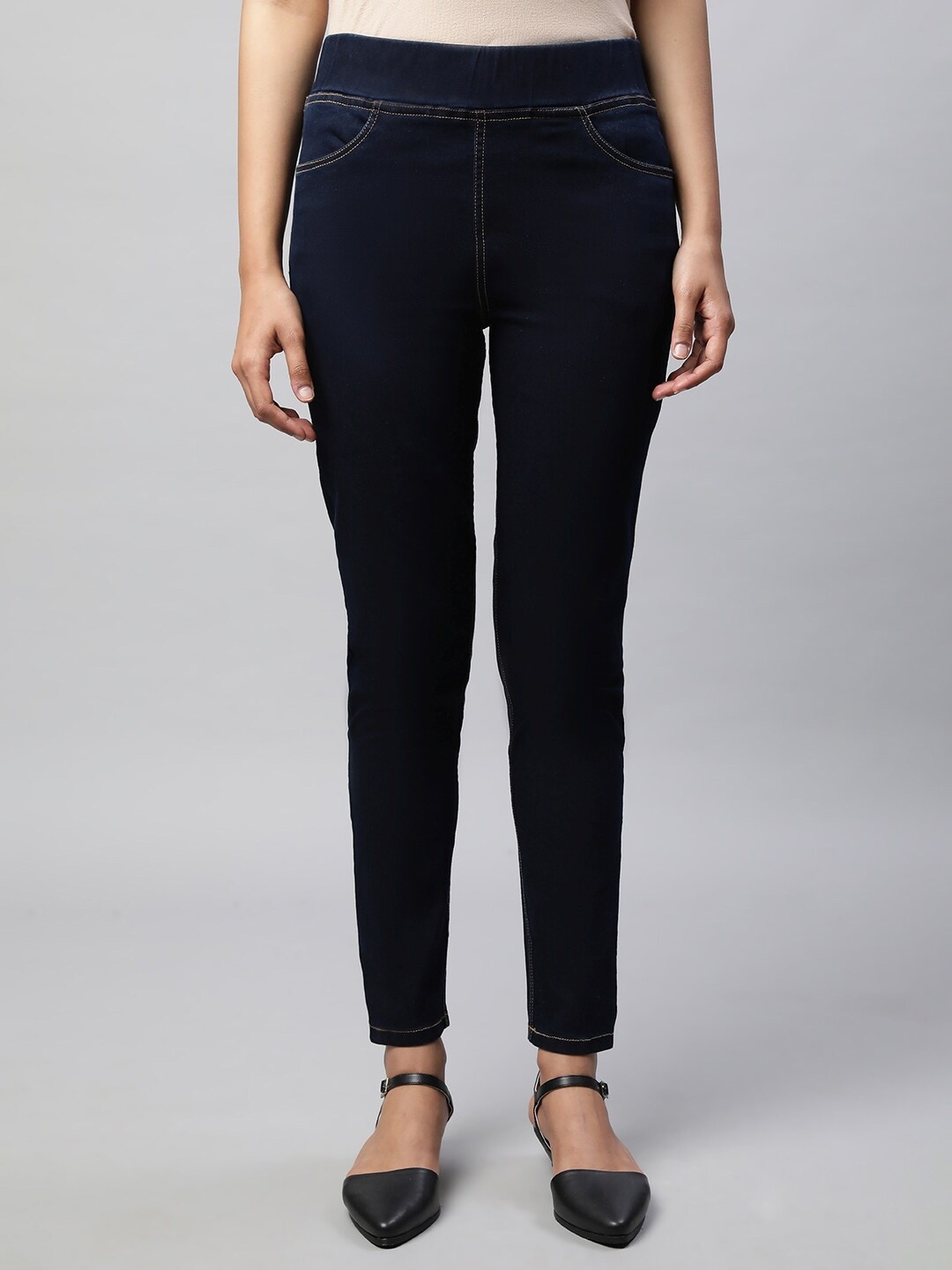 

AURELIA Women Plus Size Mid Rise Slim Fit Denim Jeggings, Blue