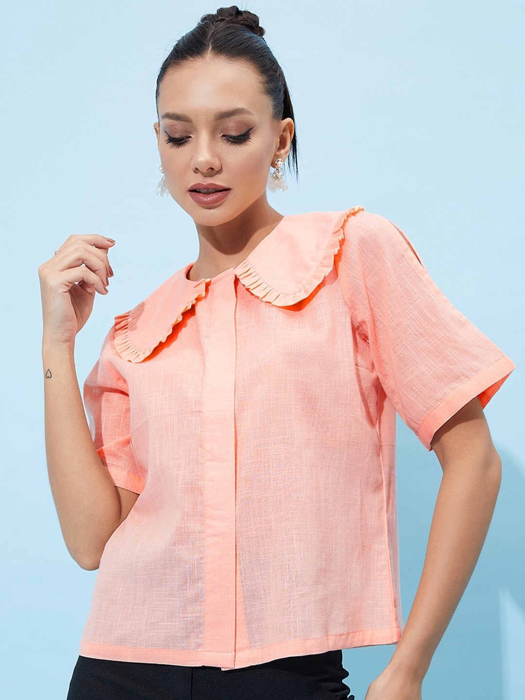 

Athena Peter Pan Collar Cotton Shirt Style Top, Peach