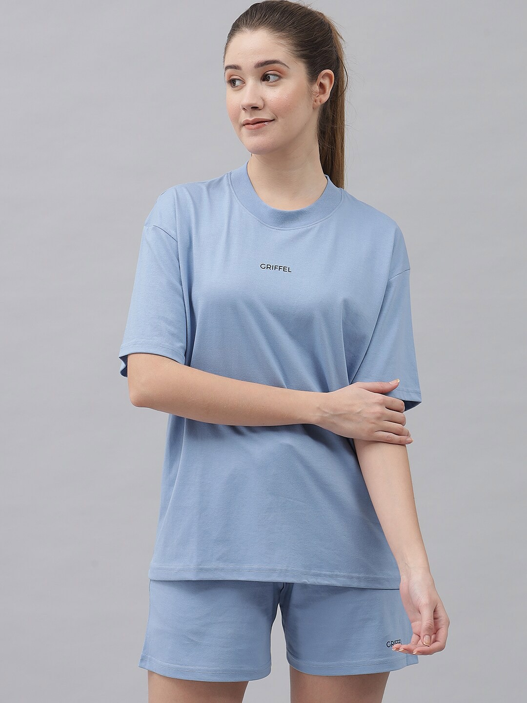 

GRIFFEL Women Pure Cotton T-shirt with Shorts, Blue