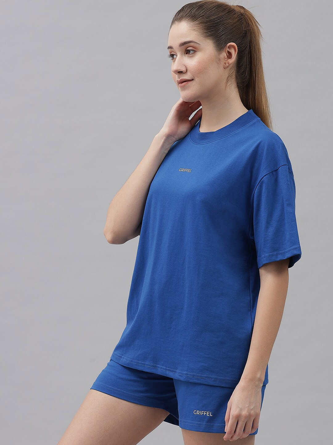 

GRIFFEL Women Pure Cotton T-shirt with Shorts, Blue