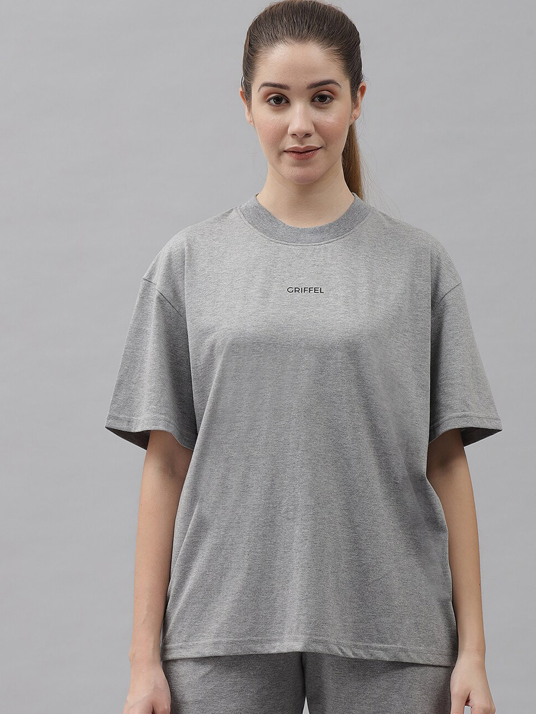 

GRIFFEL Women Round Neck Pure Cotton T-shirt With Shorts, Grey
