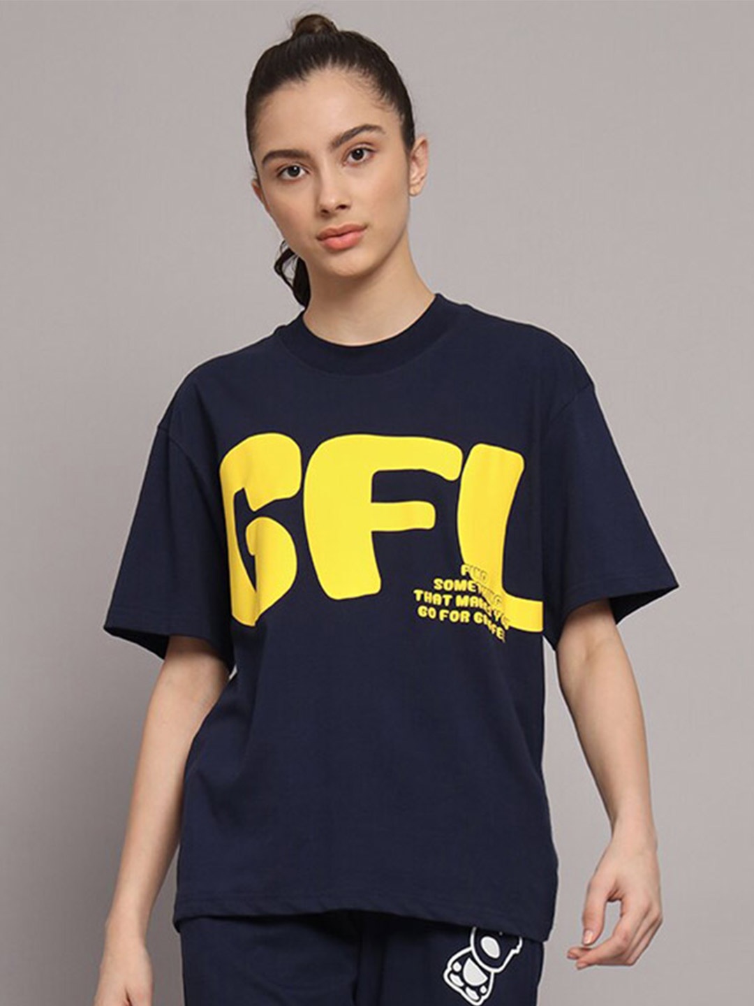 

GRIFFEL Women Printed Pure Cotton T-shirt with Trousers, Navy blue