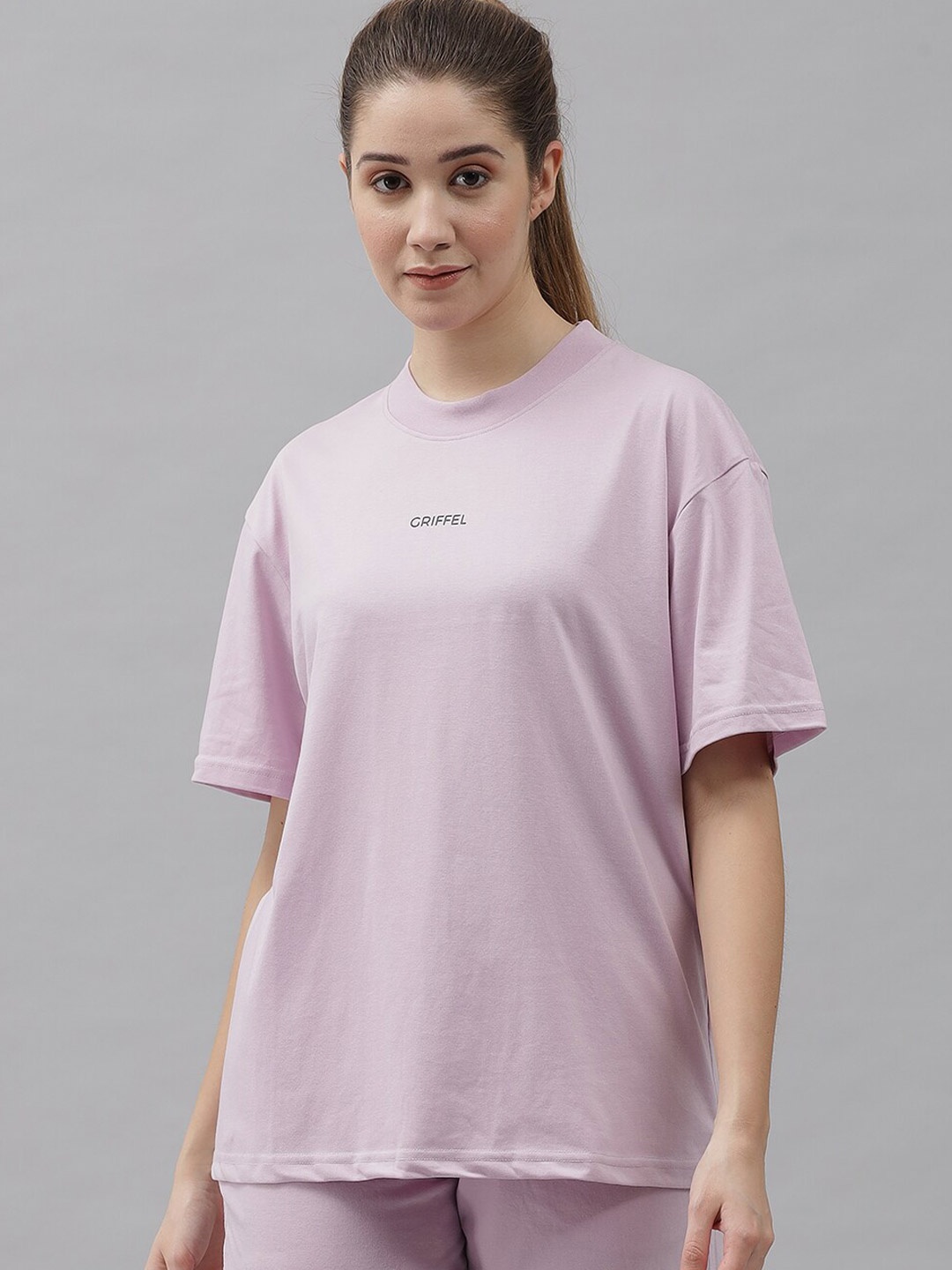 

GRIFFEL Women Pure Cotton T-shirt with Shorts, Lavender