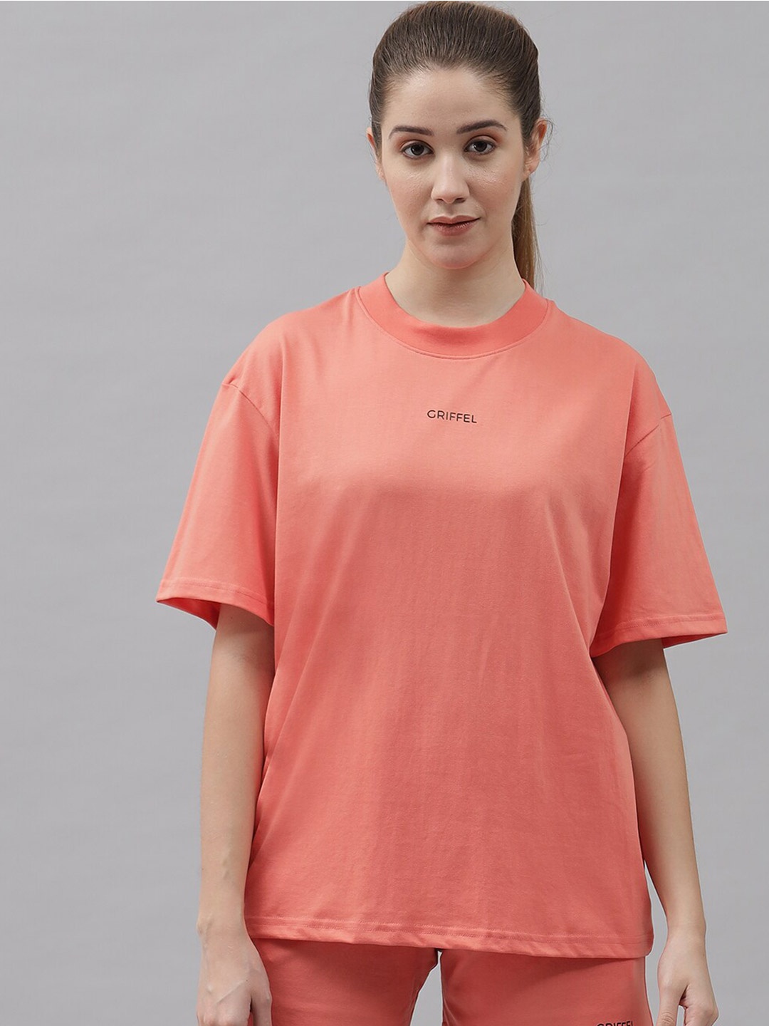 GRIFFEL Women Pure Cotton T-shirt with Shorts, Peach