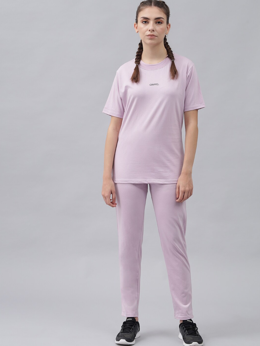 

GRIFFEL Women Pure Cotton T-shirt with Track Pants, Lavender