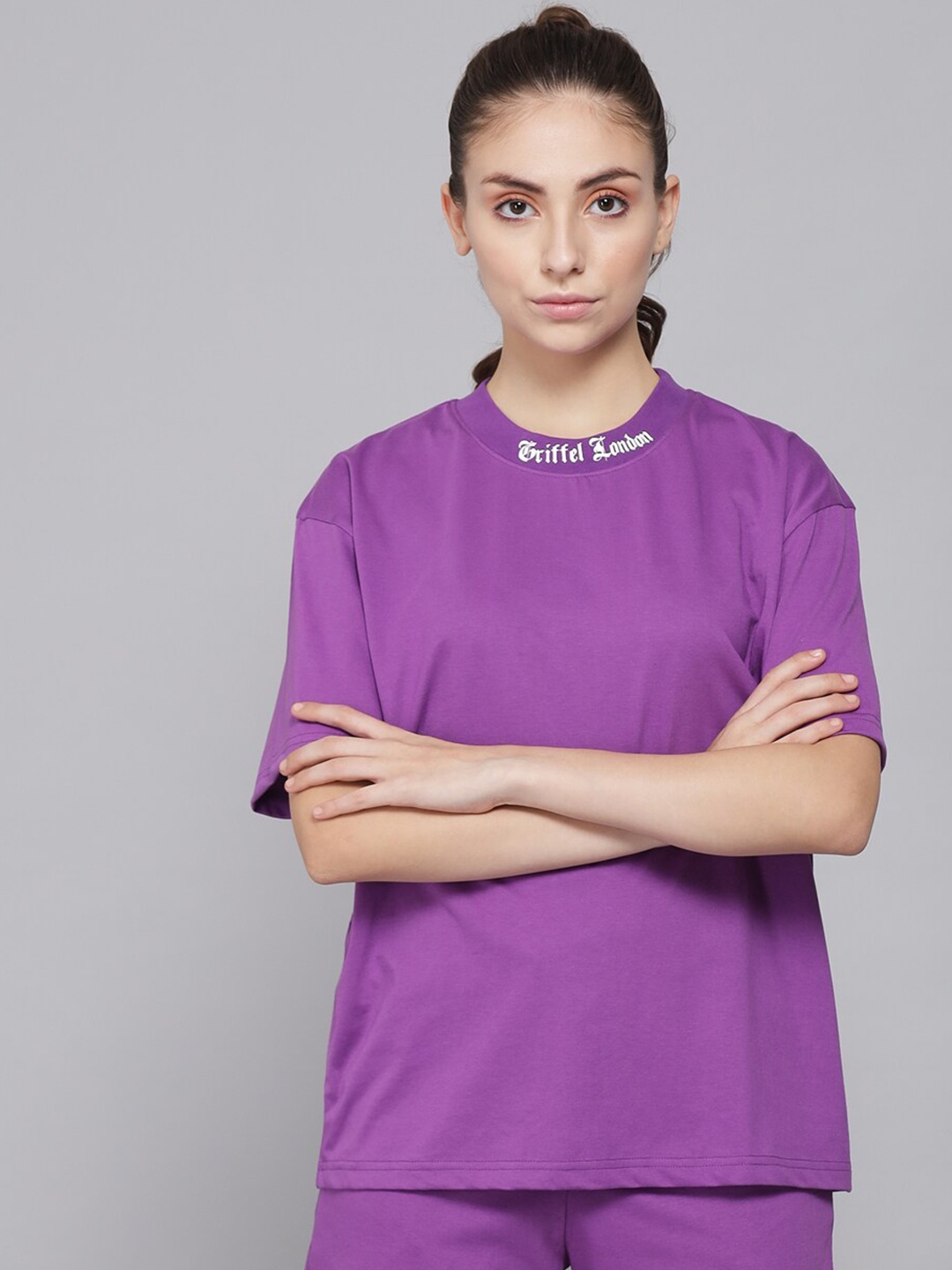 

GRIFFEL Women Pure Cotton T-shirt with Shorts, Purple