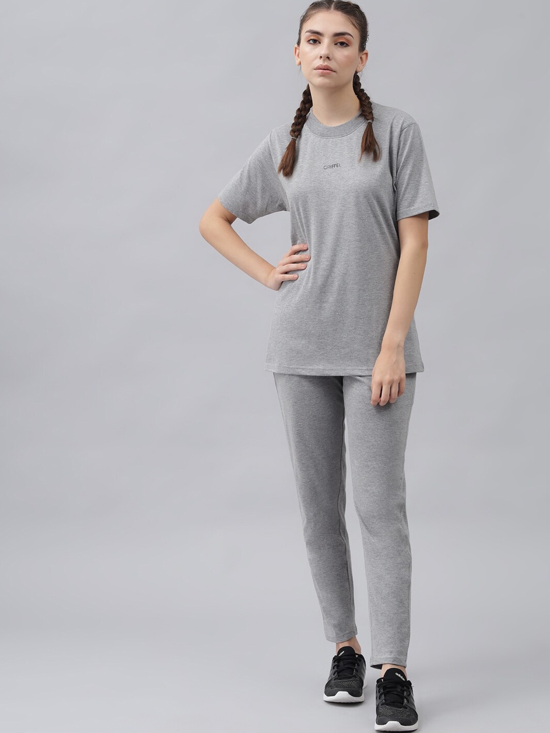 

GRIFFEL Women Pure Cotton T-shirt with Track Pants, Grey