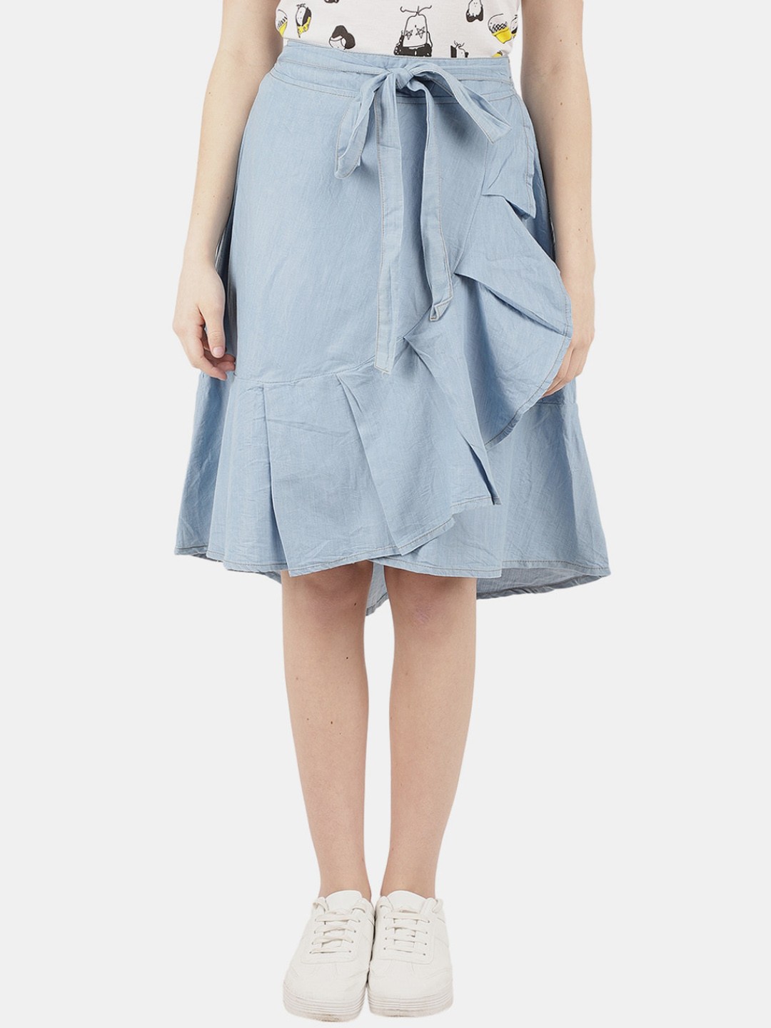 

V-Mart Tulip Cotton Denim Knee-Length Skirt, Blue