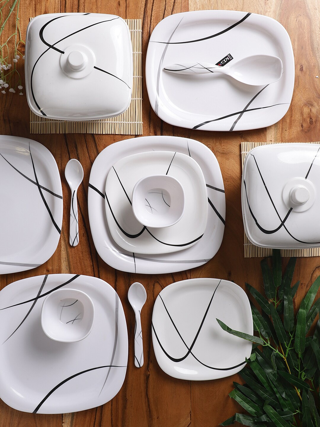 

CDI White & Black 31 Pieces Printed Melamine Glossy Dinner Set