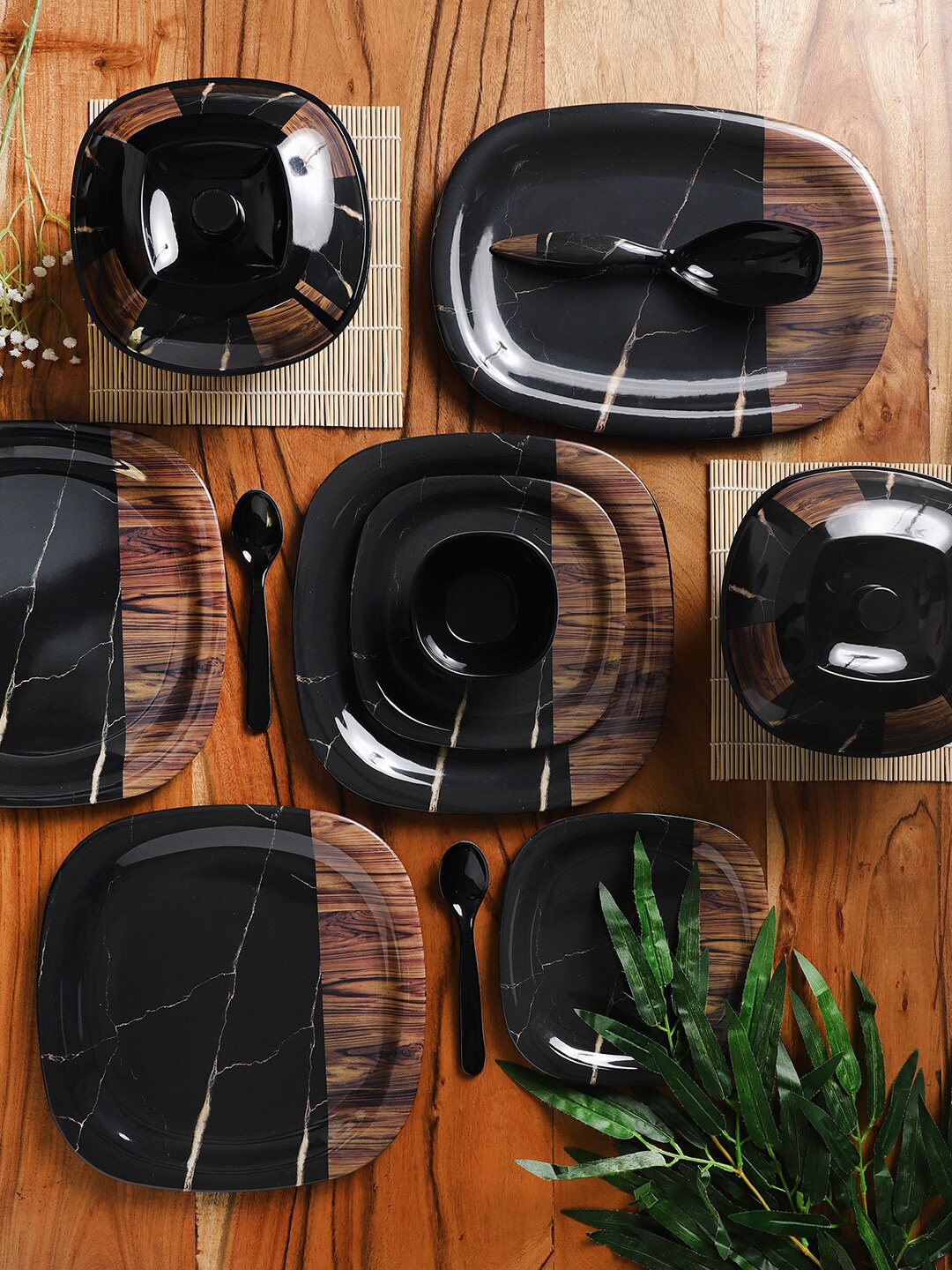 

CDI Black & Brown 41 Pieces Textured Melamine Glossy Dinner Set