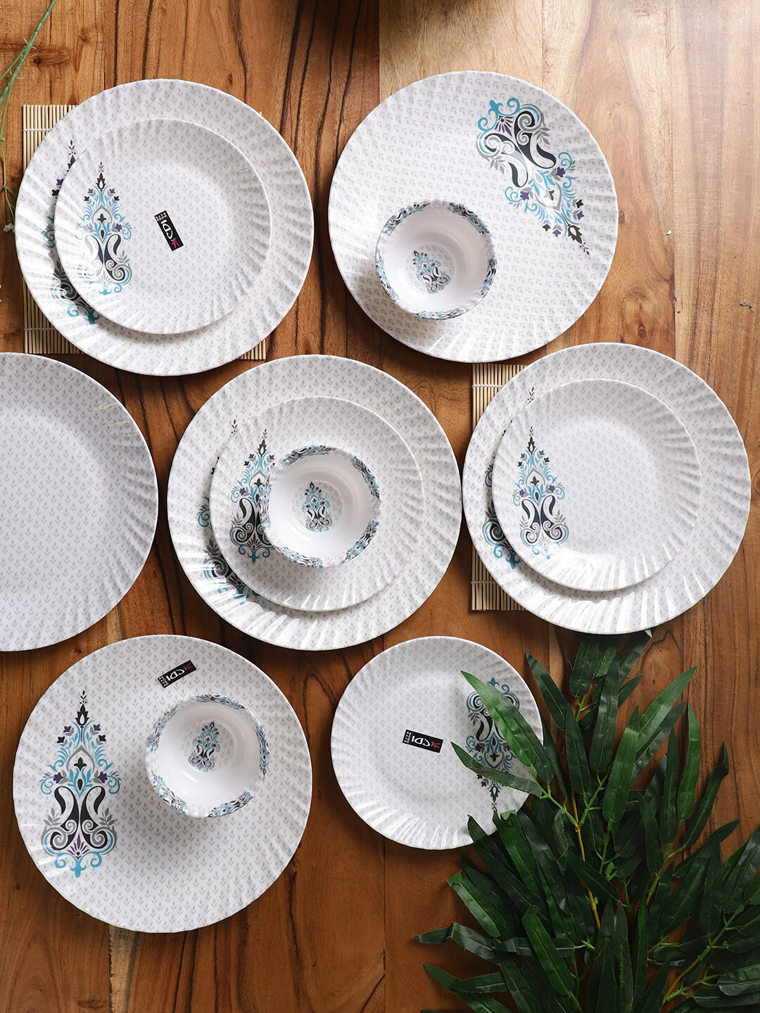 

CDI White & Blue 18 Pieces Ethnic Motifs Printed Melamine Glossy Dinner Set