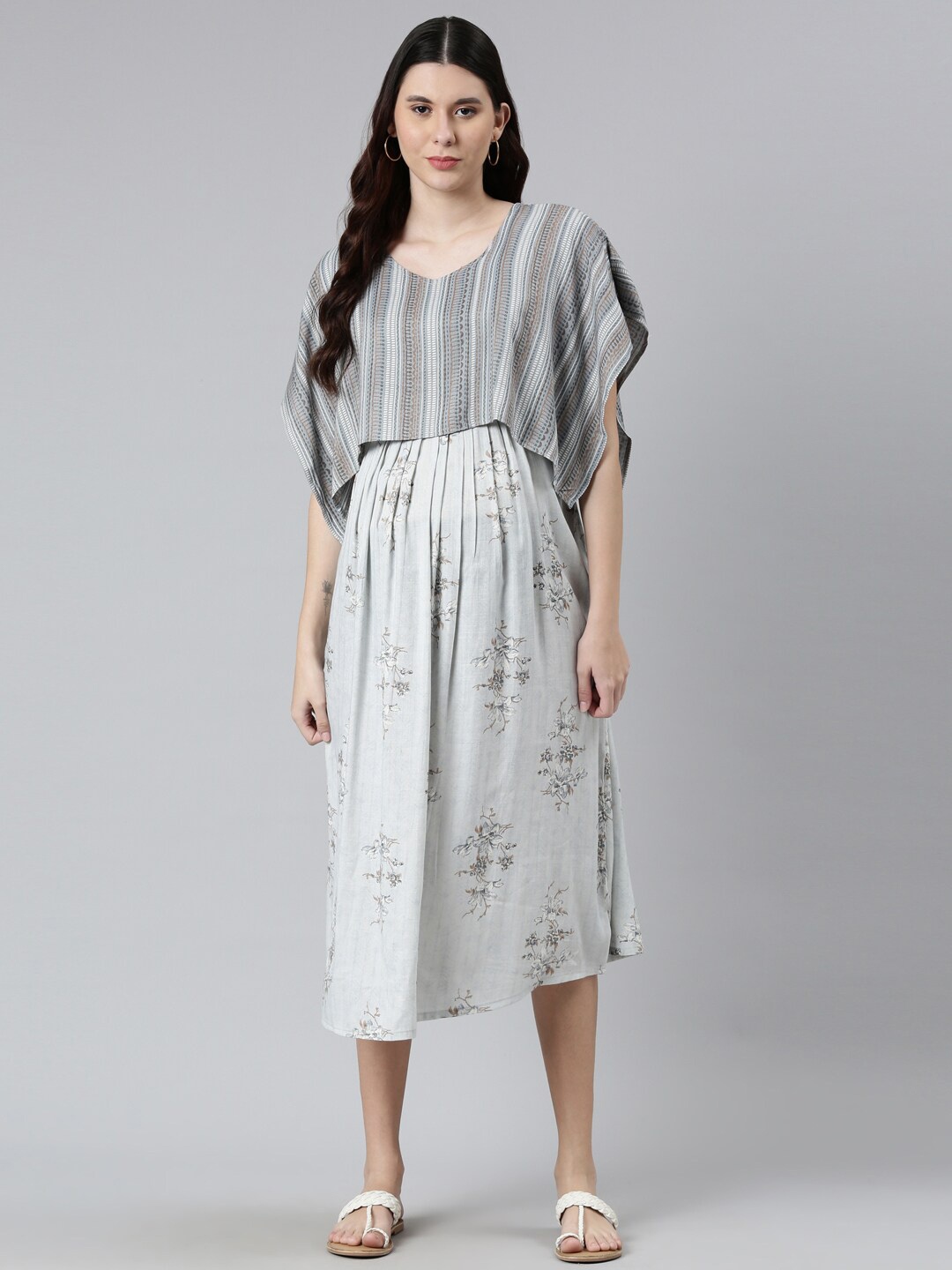 

GOLDSTROMS Floral Print Maternity A-Line Midi Dress, Grey