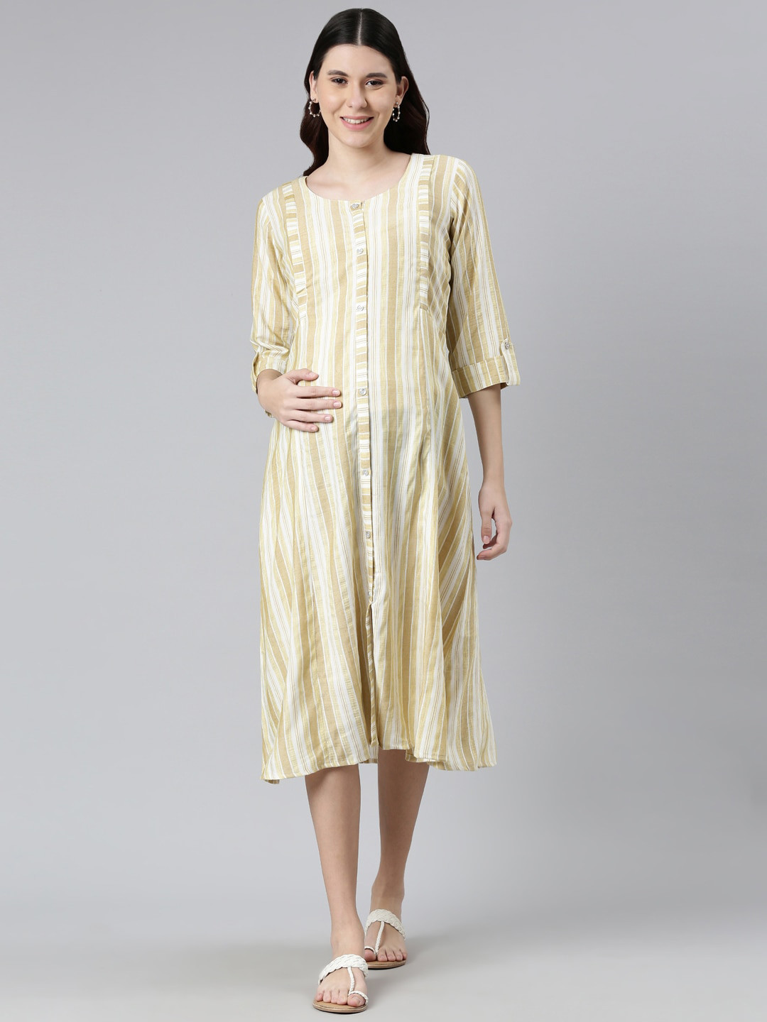 

GOLDSTROMS Striped Maternity A-Line Midi Dress, Yellow