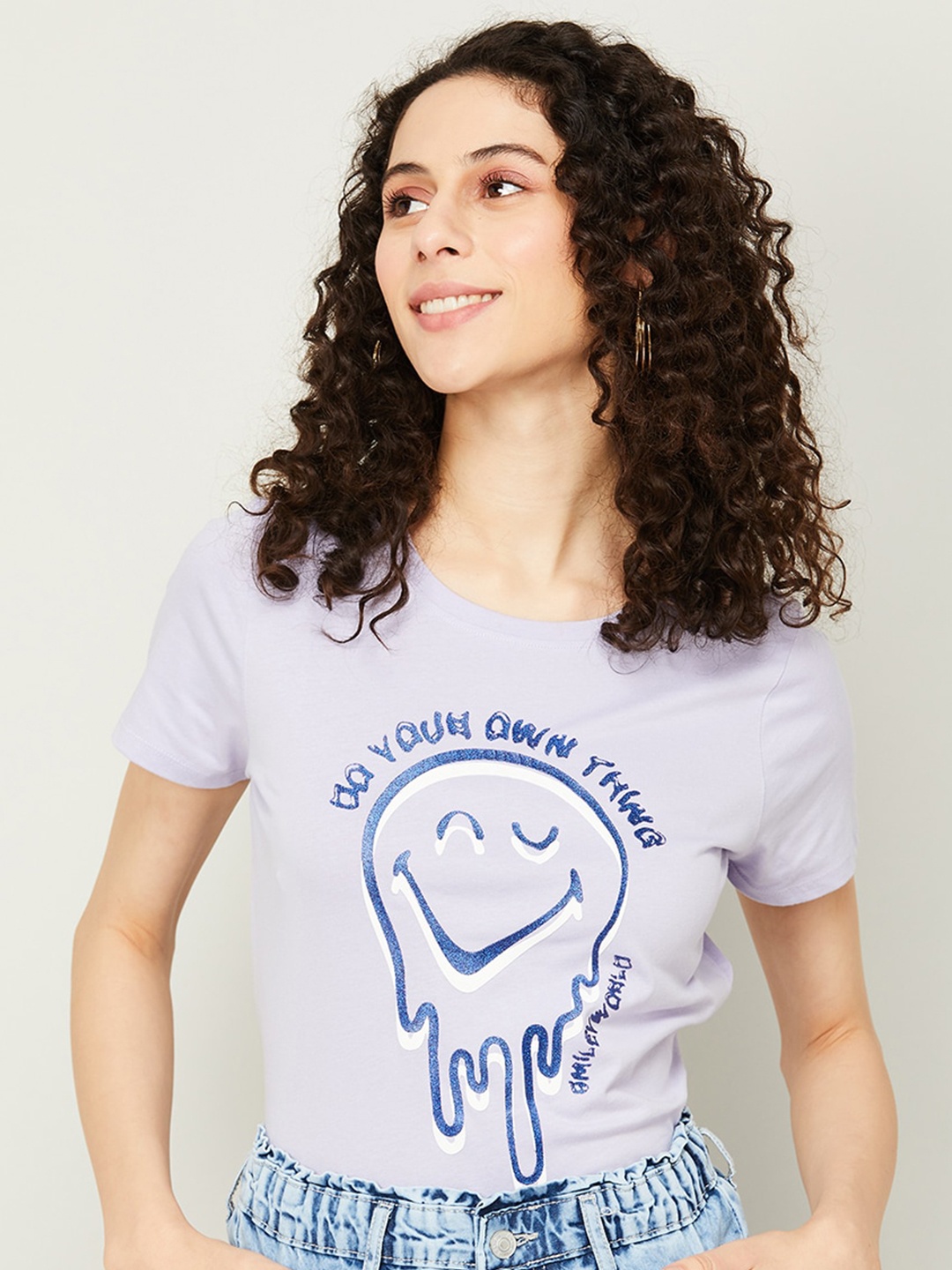 

SmileyWorld Graphic Printed Cotton T-Shirt, Purple