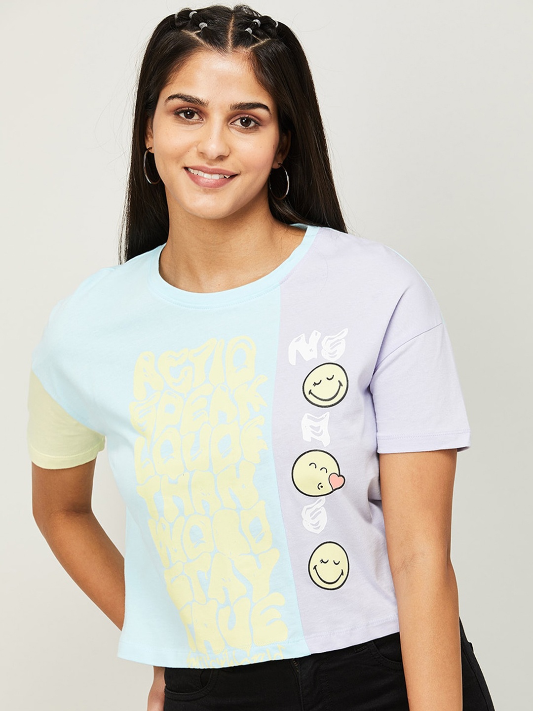 

SmileyWorld Typography Printed Cotton T-shirt, Blue