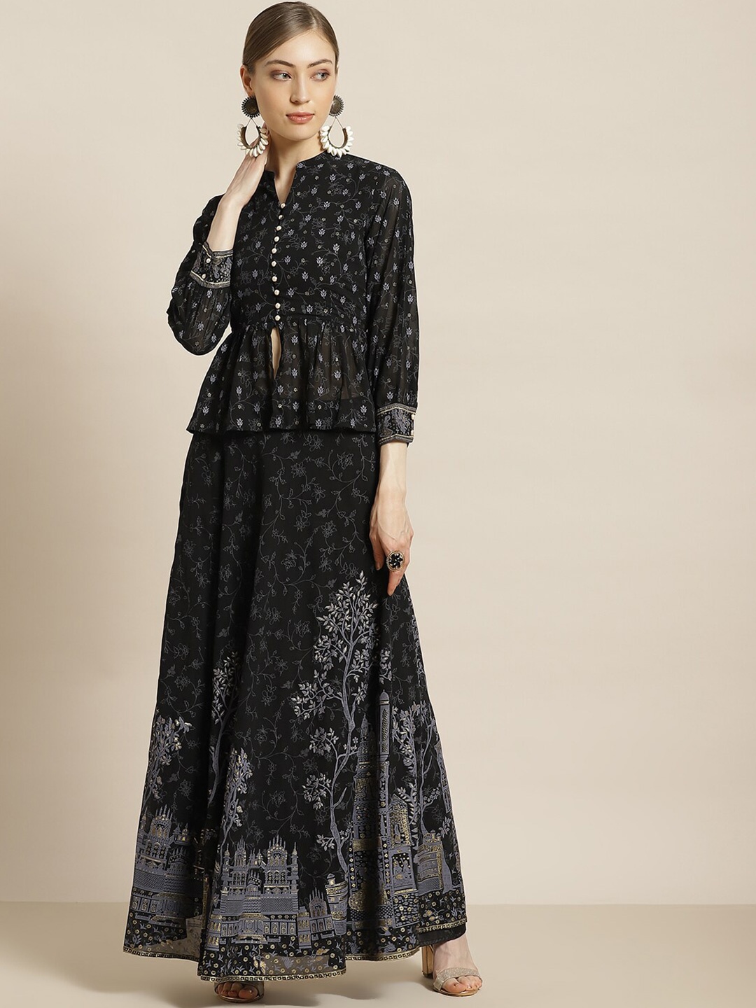 

Juniper Floral Printed Ready to Wear Lehenga & Blouse, Black