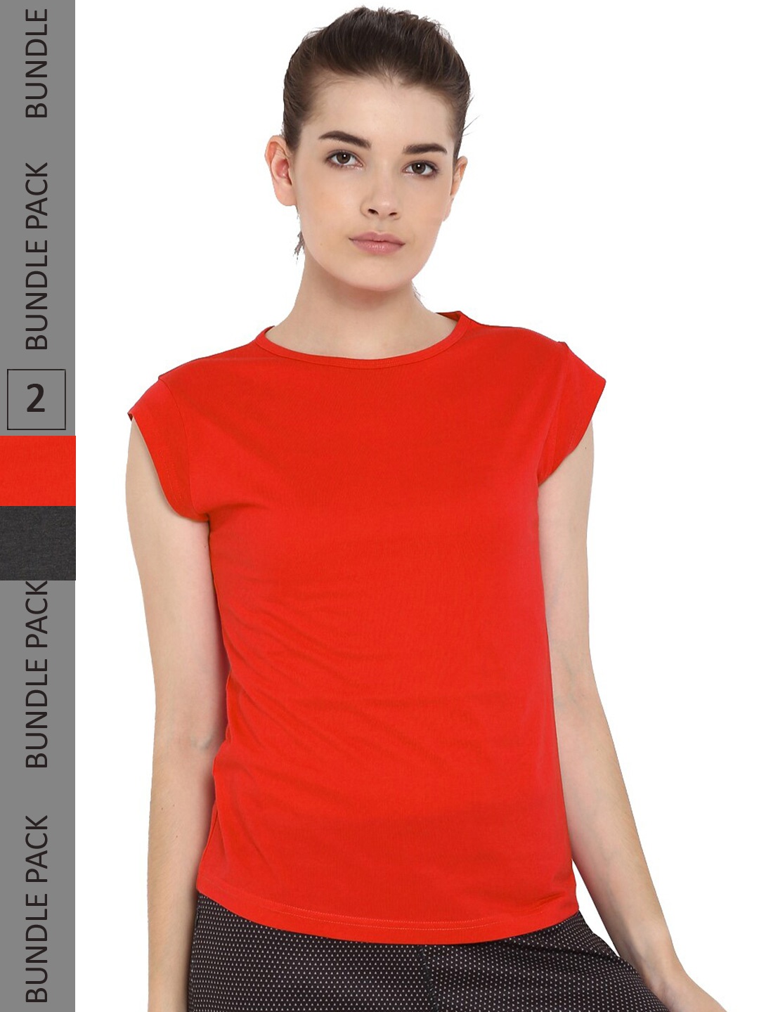 

appulse Pack of 2 Cap Sleeves Cotton T-shirts, Red