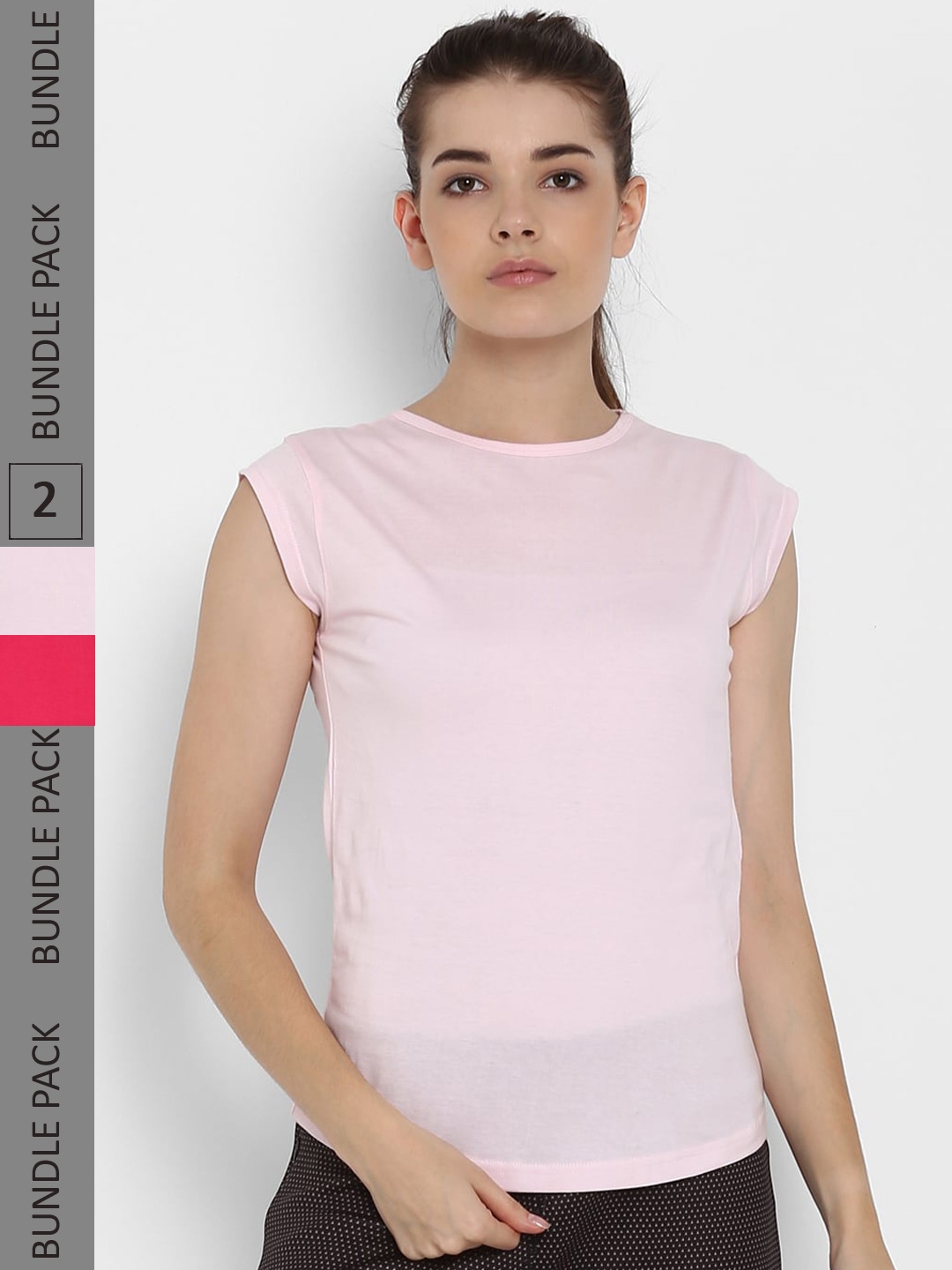 

appulse Pack Of 2 Cap Sleeves Cotton T-Shirt, Pink