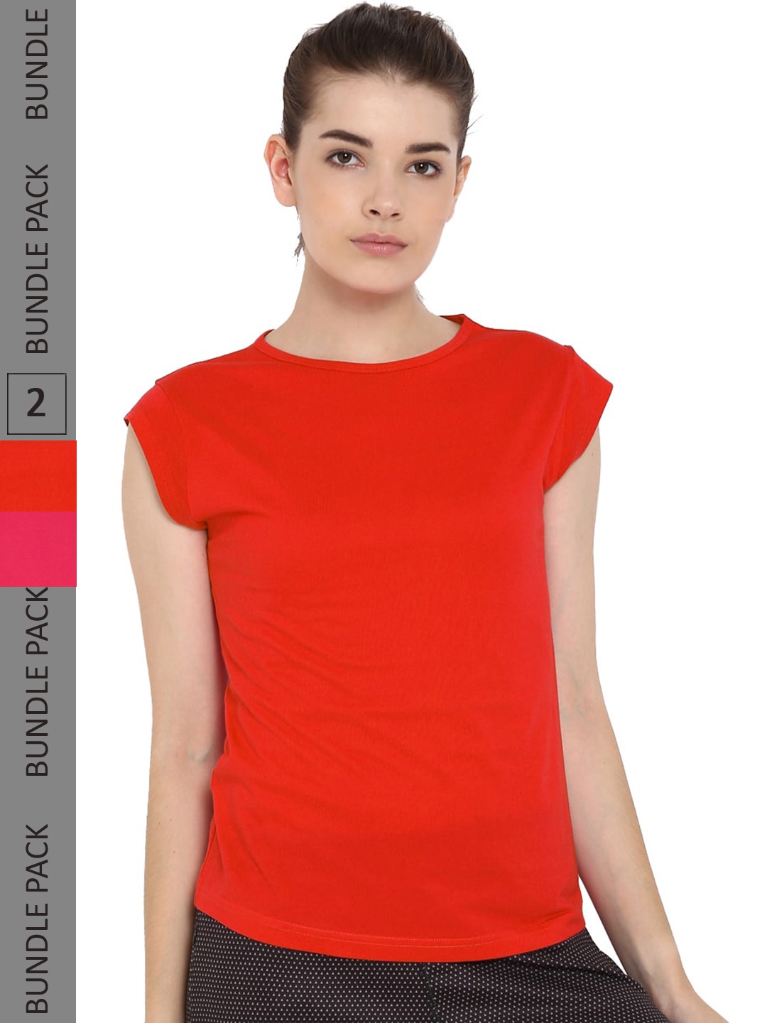 

appulse Pack Of 2 Cap Sleeves Cotton T-shirt, Orange