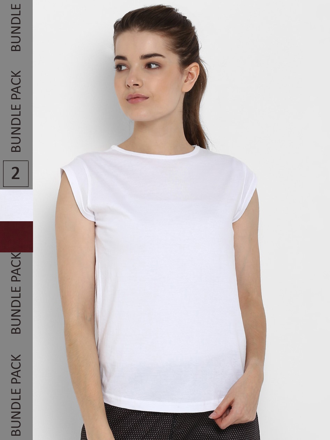 

appulse Pack Of 2 Round Neck Cap Sleeves Cotton T-shirts, White