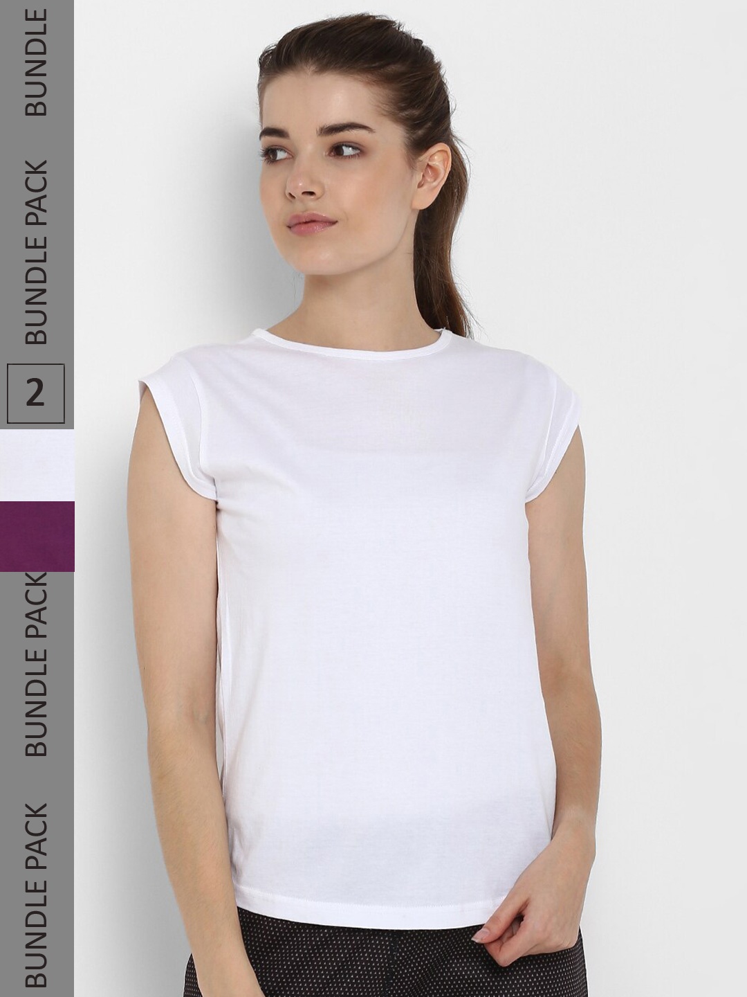 

appulse Pack Of 2 Round Neck Cap Sleeves Cotton T-shirt, White