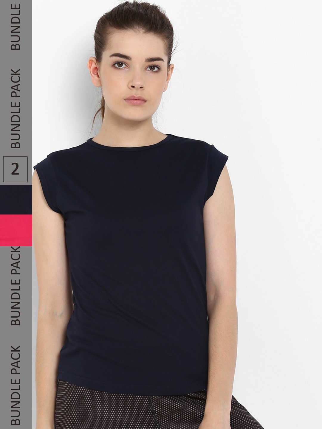 

appulse Pack of 2 Cap Sleeves Cotton T-shirts, Navy blue