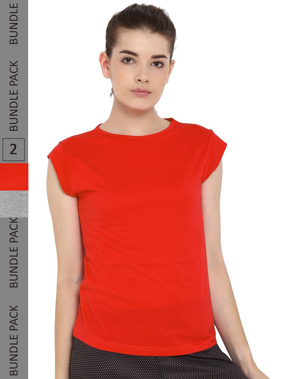 

appulse Pack of 2 Cap Sleeve Sports Cotton T-shirt, Red