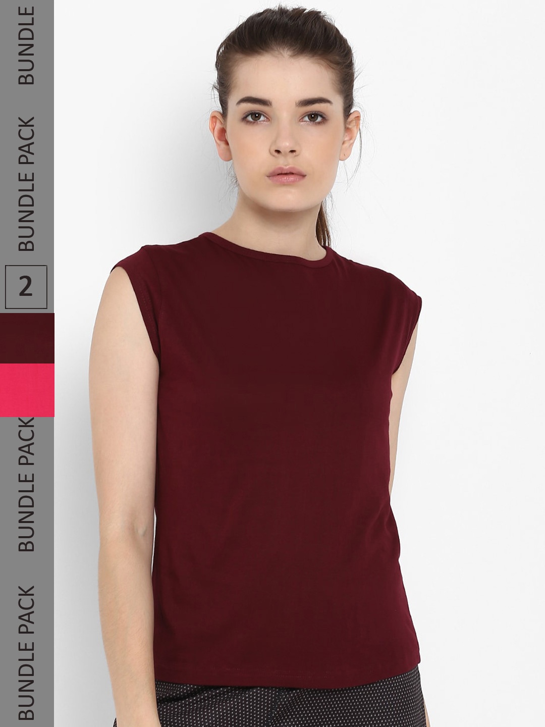 

appulse Pack Of 2 Cap Sleeves Cotton T-shirt, Maroon