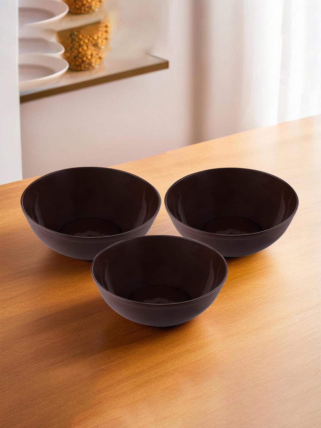 

Kuber Industries Brown 3 Pieces Dishwasher Safe Serving Bowls -1 L Each