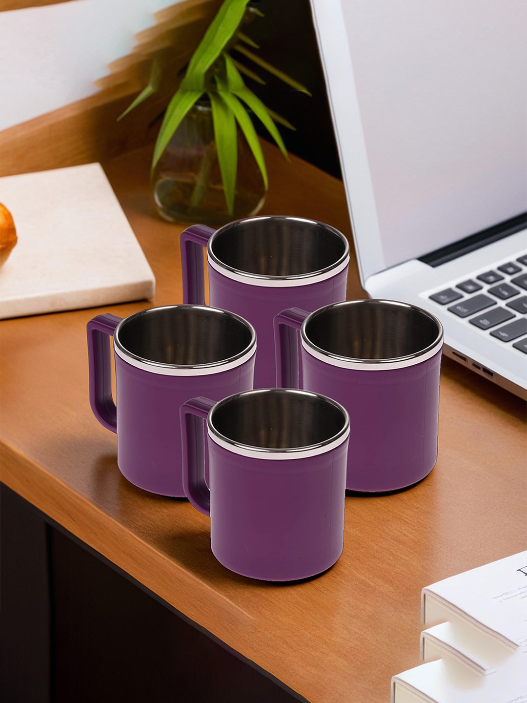 

Kuber Industries Purple 4 Pieces Stainless Steel Matte Double Wall Coffee Mugs