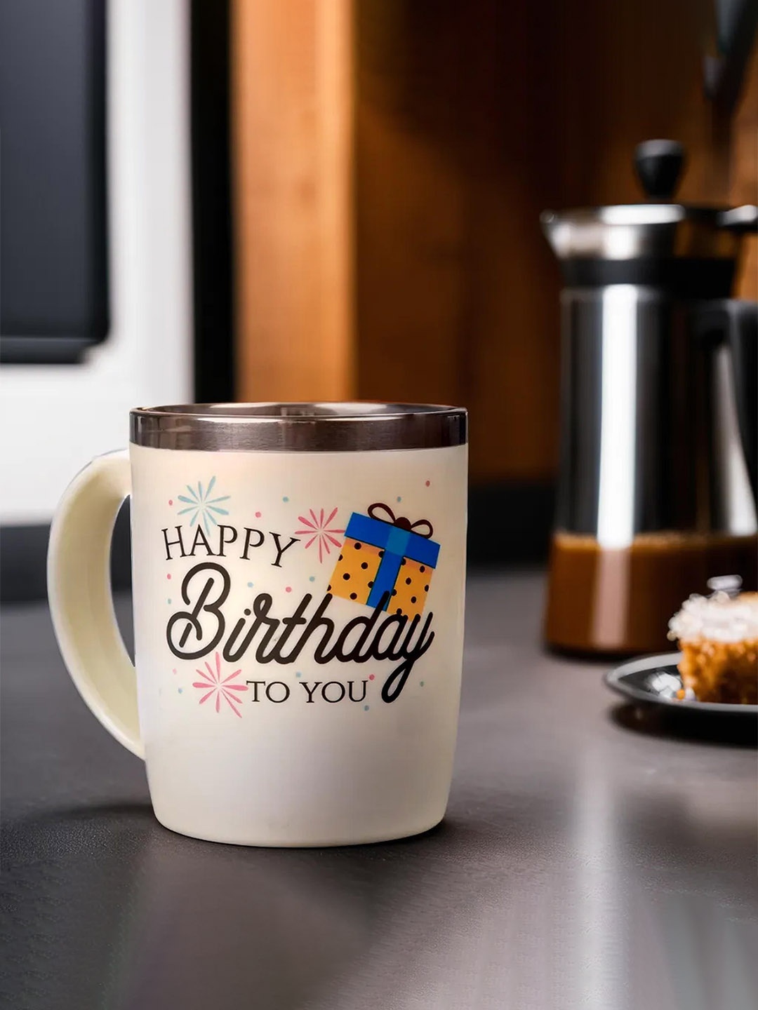 

Kuber Industries Cream-Coloured Printed Stainless Steel Matte Mug 400 ml Each