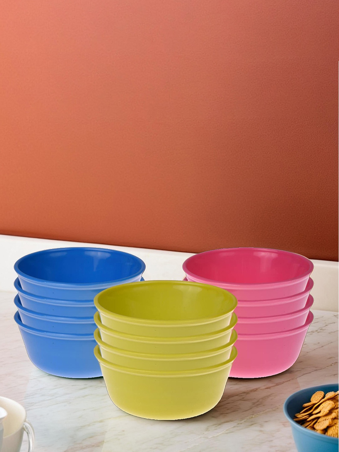 

Kuber Industries Blue & Yellow 12 Pieces Dishwasher Safe Serving Bowls-500 ml Each