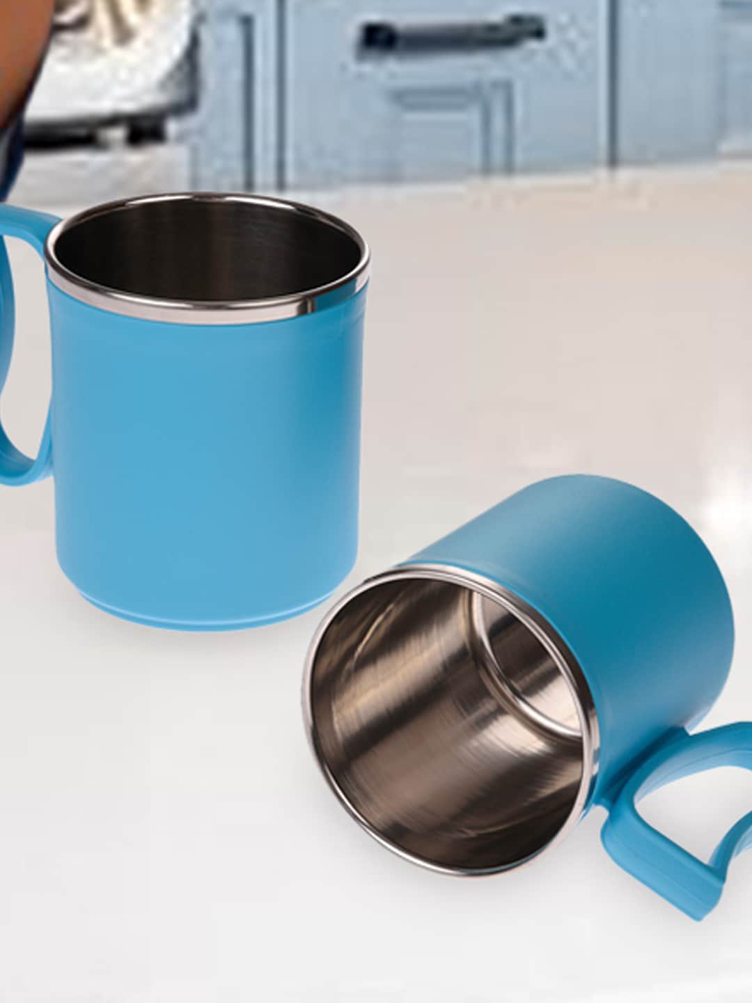 

Kuber Industries Blue 2 Pieces Stainless Steel Matte Double Wall Coffee Mugs
